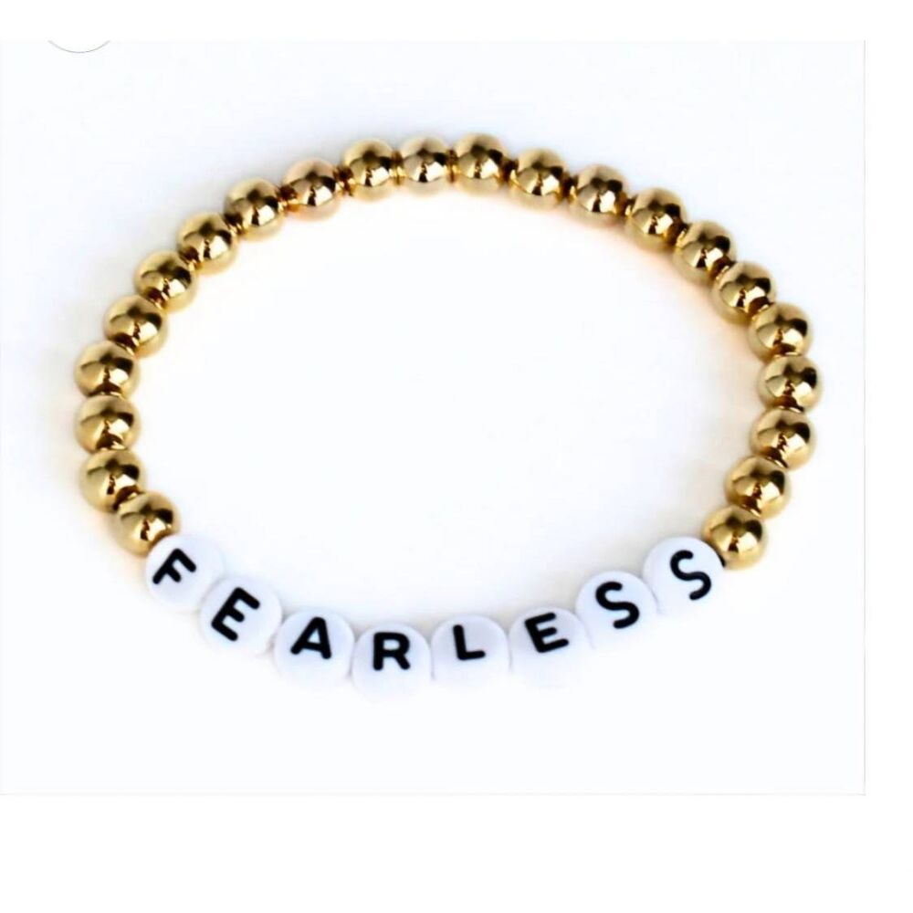Mantra 'Fearless' Gold‎ Beaded Elastic Bracelet